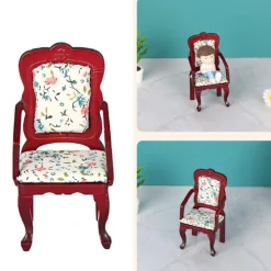 unbranded Fåtöljer>1 12 Miniatyr Rödbrun Hög Rygg Trästol