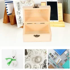 Kistor & Koffertar>2 Craft Box Armband, gångjärnständer, ädelstenar/faux trä/åldrad pärla, medium resväska lås, vintage brännare klocka