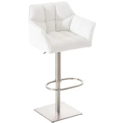 BellaFurn Stolar>2 -deluppsättning av barstolar - Fashionabla avföringar - Höjd justerbar för ultimat sittplatskomfort | Färg: Vit | Basfärg: rostfritt stål