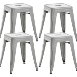 BellaFurn Pallar>4 -deluppsättning av sätepallar - Stolar - Robust & stapelbar design | Färg: Silver