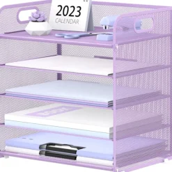 Kontorsmöbler>5 Fack Pappersorganisatör med Handtag - Nätbordssorterare/Brevorganisatör, Svart Pappersorterare för Kontor, Hem eller Skola (Lila)