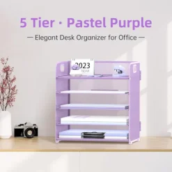 Kontorsmöbler>5 Fack Pappersorganisatör med Handtag - Nätbordssorterare/Brevorganisatör, Svart Pappersorterare för Kontor, Hem eller Skola (Lila)