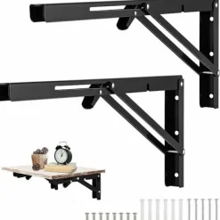 Hyllor>2 Kraftiga hopfällbara hyllkonsoler, 500x170mm, Svart, Kompatibel med garagearbetsbänk, Väggmonterbar