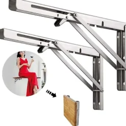 Hyllor>500 mm rostfria stål fällbara hyllor, fällbar vägghylla, triangulär stödram, för bord, bänkar och hyllor, maximal belastning: 225 kg (2 stycken med