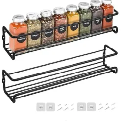 FMYSJ Hyllor>2025 Nytt Set med 2 Kryddhyllor i Metall, Väggmonterad Kryddställ Organisatör Enkellager Kryddorganisatör (FMY)
