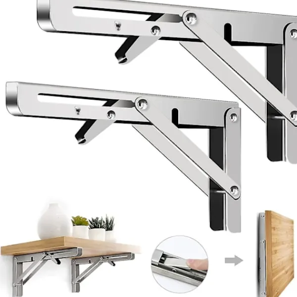 Hyllor>2 Pcs Folding Shelf Brackets Heavy Duty Foldable Wall Mounted L Brackets For Shelves 12 inch 30CM