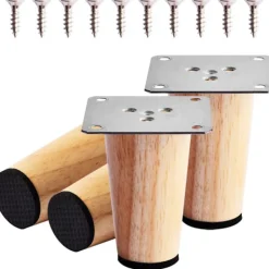 Stolar>4 st 8 cm möbelben i trä, ersättningsben i massivt trä med monteringsplatta, skruvar och