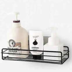 Hyllor>1 st Borrfri Metallhylla, Förvaring för Badrum och Kök, Kök- och Badrumstillbehör för Placering av Föremål, Svart