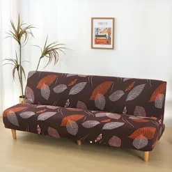 Soffor>1 st Brunt Lövmönster Stretch Sofföverdrag – Passform, Dammtätt, Lätt att Rengöra, Elastiskt Tyg, Retrodesign, Användning Året Runt för Fällbara Bäddsoffor | Fyndiq
