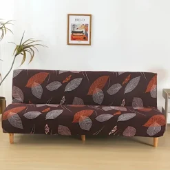Soffor>1 st Brunt Lövmönster Stretch Sofföverdrag – Passform, Dammtätt, Lätt att Rengöra, Elastiskt Tyg, Retrodesign, Användning Året Runt för Fällbara Bäddsoffor | Fyndiq