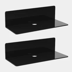 Hyllor>2 st flytande vägghyllor i akryl, 23*9,5 cm, självhäftande hylla utan borrning med 4 kabelklämmor, liten hylla för kontor, badrum, kök, sovrum, svart | Fyndiq