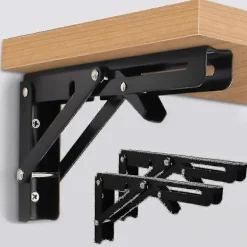 Hyllor>2 st Hopfällbara Hyllkonsoler - 20 cm Svart Kraftig Metall Triangel Vikbar Hyllkonsol