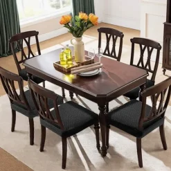 Stolar>4 st Jacquard Stretchiga Stolskydd för Matsal, Avtagbara och Tvättbara (med Ryggstöd)