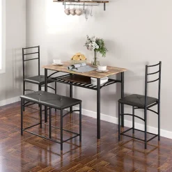 Northio Matgrupper>4 st. Matsalsset, matbord med 2 stolar, bänk, platsbesparande matsalsgrupp, matbordsset för små utrymmen, kök, matsal, brun