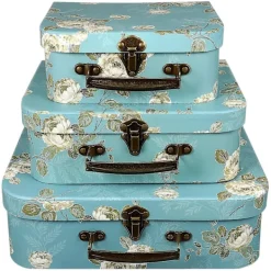 Kistor & Koffertar>3 st Papperskartong Resväskor med Metallhandtag Blommigt Tryck Dekorativa Kartongförvaringslådor Presentaskar Hantverkslådor