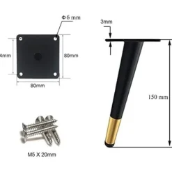 Småbord>4 st sneda bordsben i metall, koniska möbelben, 201 rostfritt stål, svart guld, 15 cm höga, halkfri tyst bas för soffor