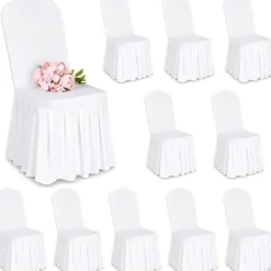 Stolar>10 st Stolsöverdrag Vita Polyester Spandex Lycra Stretch Stolsöverdrag med Kjolar, Universella Tvättbara Skyddande Stolsöverdrag