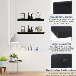 Hyllor>2 st Svarta Vägg Hyllor 30 cm Svartlackerad Skiva Metall Vägg Hylla Kök Vägg Hylla utan Borrning för Hem Badrum