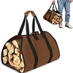 Kistor & Koffertar>1 STK Canvas Eldstad Vedpåse, Vedkorg 98×46cm, Stor Kapacitet Canvas Vedpåse med Handtag Remmar, Ved