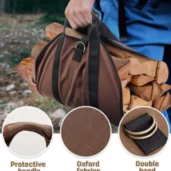 Kistor & Koffertar>1 STK Canvas Eldstad Vedpåse, Vedkorg 98×46cm, Stor Kapacitet Canvas Vedpåse med Handtag Remmar, Ved