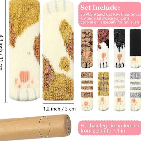 unbranded Stolar>36 stycken (9 set) kattstolsstrumpor kattpåtassar stolsbensstrumpor kattmöbler strumpor stickade möbler strumpor