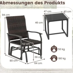 Northio Balkongmöbler>3 stycken Balkongmöbler i rotting Balkongset med 2 stolar & bord Trädgårdsmöbler med vadderad sits