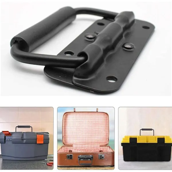Kistor & Koffertar>4 stycken lådhandtag, hopfällbart handtag i metall, svart lådhandtag, fjäderhandtag, ersättningshandtag för verktygslåda eller förvaringslåda