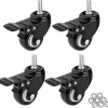 Balkongmöbler>2 tums svängbara hjul med broms, kraftiga gummihjul för handvagn, arbetsbord, möbelhjul (m10 x 25), 4, svart paket.