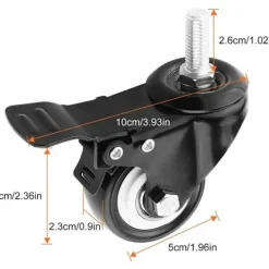 Balkongmöbler>2 tums svängbara hjul med broms, kraftiga gummihjul för handvagn, arbetsbord, möbelhjul (m10 x 25), 4, svart paket.