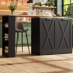 Köksö>360° vridbar matbordsbar svart – modernt skåp med fällbar dörr & sidohyllor, multifunktionell för vardagsrum, sovrum, matsal