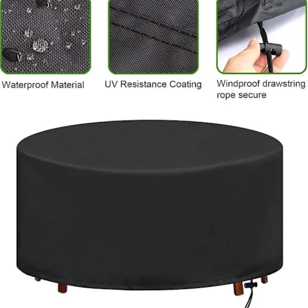 9484896357638 Sittpuffar>128 x 71 cm runt trädgårdsbordsskydd, vattentätt trädgårdsmöbelskydd, 210D Oxford-tyg runt utomhusbordsskydd