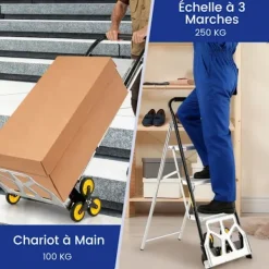 COSTWAY Balkongmöbler>Aluminium Fällbar Stege 3 Steg -Stora Halkfria Pedaler-6 Gummihjul-250 kg-Lager,Kontor