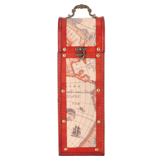 Kistor & Koffertar>Antik Kartvinlåda Vintage Trä Dekorativ Presentförpackning med Lockhandtag för Kartälskare