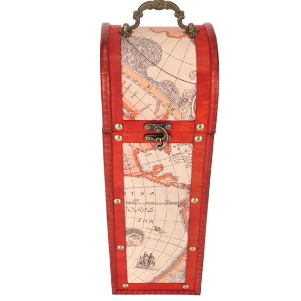 Kistor & Koffertar>Antik Kartvinlåda Vintage Trä Dekorativ Presentförpackning med Lockhandtag för Kartälskare