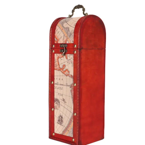 Kistor & Koffertar>Antik Kartvinlåda Vintage Trä Dekorativ Presentförpackning med Lockhandtag för Kartälskare