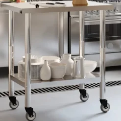 vidaXL Köksö>Arbetsbord med hjul 82,5x55x85 cm rostfritt stål