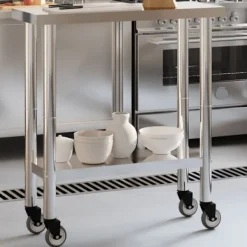 vidaXL Köksö>Arbetsbord med hjul 82,5x30x85 cm rostfritt stål