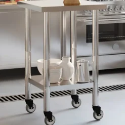 vidaXL Köksö>Arbetsbord med hjul 55x55x85 cm rostfritt stål