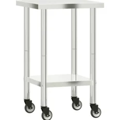 vidaXL Köksö>Arbetsbord med hjul 55x55x85 cm rostfritt stål