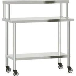 vidaXL Köksö>Arbetsbord med överhylla 110x55x120 cm rostfritt stål