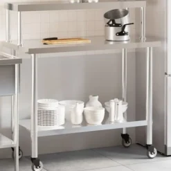 vidaXL Köksö>Arbetsbord med överhylla 110x55x120 cm rostfritt stål