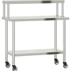 vidaXL Köksö>Arbetsbord med överhylla 110x55x120 cm rostfritt stål
