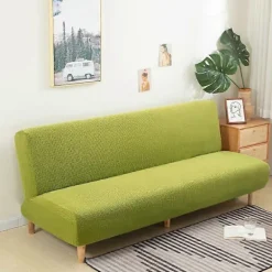 Soffor>Armlöst sofföverdrag 3-sits enfärgat tjockt vattentätt stretchigt elastiskt sofföverdrag för fällbara soffor och bäddsoffor. (Grön)