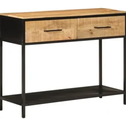 vidaXL Småbord>Avlastningsbord 100x35x76 cm massivt mangoträ och järn