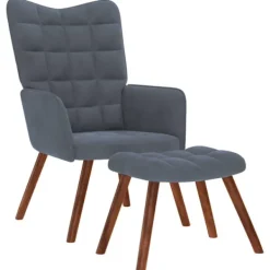 vidaXL Fåtöljer>Avslappningsfåtölj med pall mörkgrå sammet