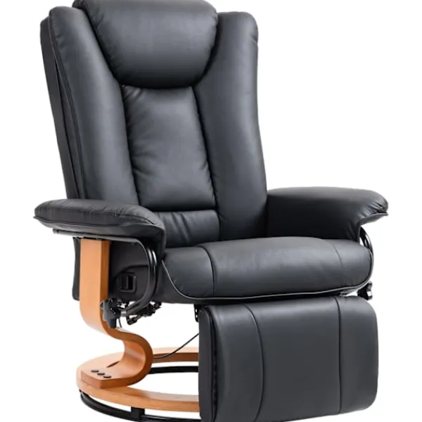 Northio Fåtöljer>Avslappningsfåtölj vridbar tv-fåtölj med liggfunktion och fotstöd kan rymma upp till 150 kg, tv-fåtölj av konstläder i svart för vardagsrum