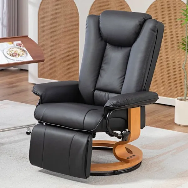 Northio Fåtöljer>Avslappningsfåtölj vridbar tv-fåtölj med liggfunktion och fotstöd kan rymma upp till 150 kg, tv-fåtölj av konstläder i svart för vardagsrum