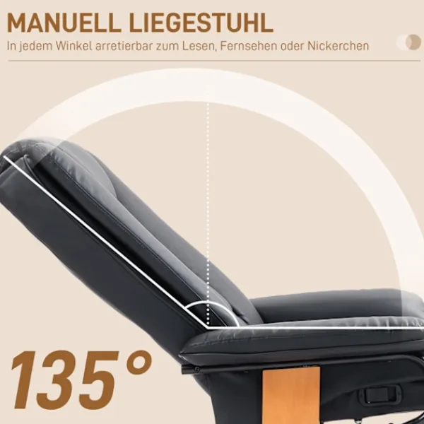 Northio Fåtöljer>Avslappningsfåtölj vridbar tv-fåtölj med liggfunktion och fotstöd kan rymma upp till 150 kg, tv-fåtölj av konstläder i svart för vardagsrum