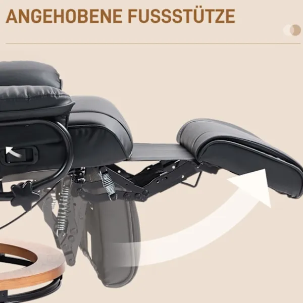 Northio Fåtöljer>Avslappningsfåtölj vridbar tv-fåtölj med liggfunktion och fotstöd kan rymma upp till 150 kg, tv-fåtölj av konstläder i svart för vardagsrum