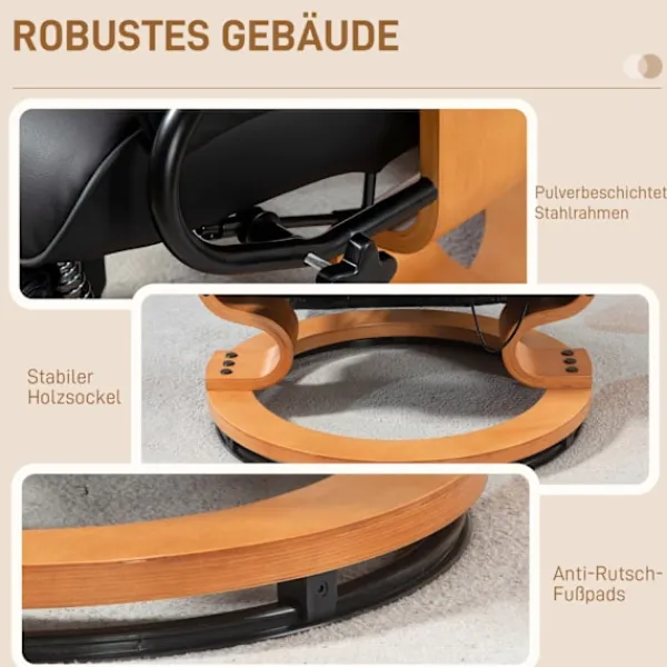 Northio Fåtöljer>Avslappningsfåtölj vridbar tv-fåtölj med liggfunktion och fotstöd kan rymma upp till 150 kg, tv-fåtölj av konstläder i svart för vardagsrum